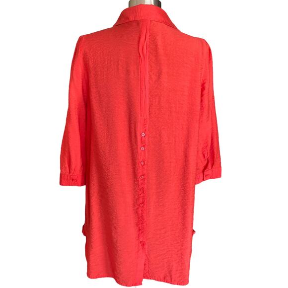 Cotton Express Red Popover Tunic Sz XL Roll Tab Sleeves Back Button Detailing - Picture 3 of 9